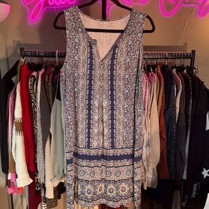 J. Jill Navy and Beige Boho Midi Dress
